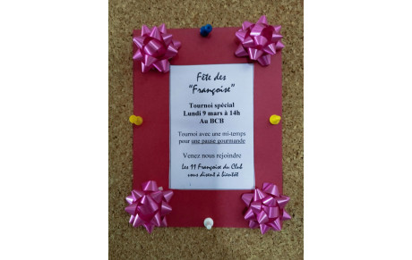 Les "Françoise" du BCB vous invitent à un tournoi récréatif le 9 mars 2026